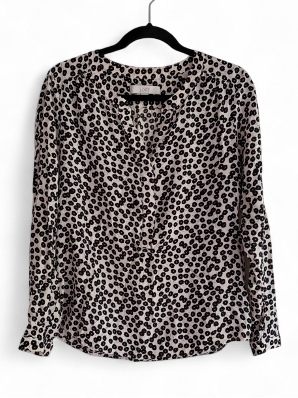 Loft Floral Poppy Print V Neck Long Sleeve Blouse Size M
